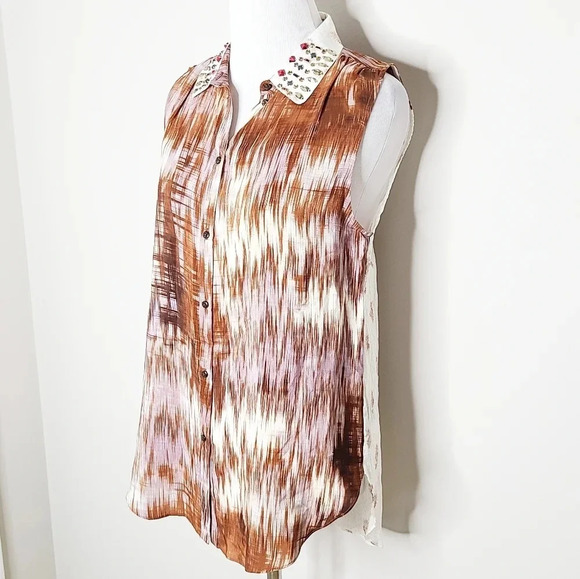 Elizabeth & James Julian Silk Rhinestone Collar Top S - Picture 3 of 10